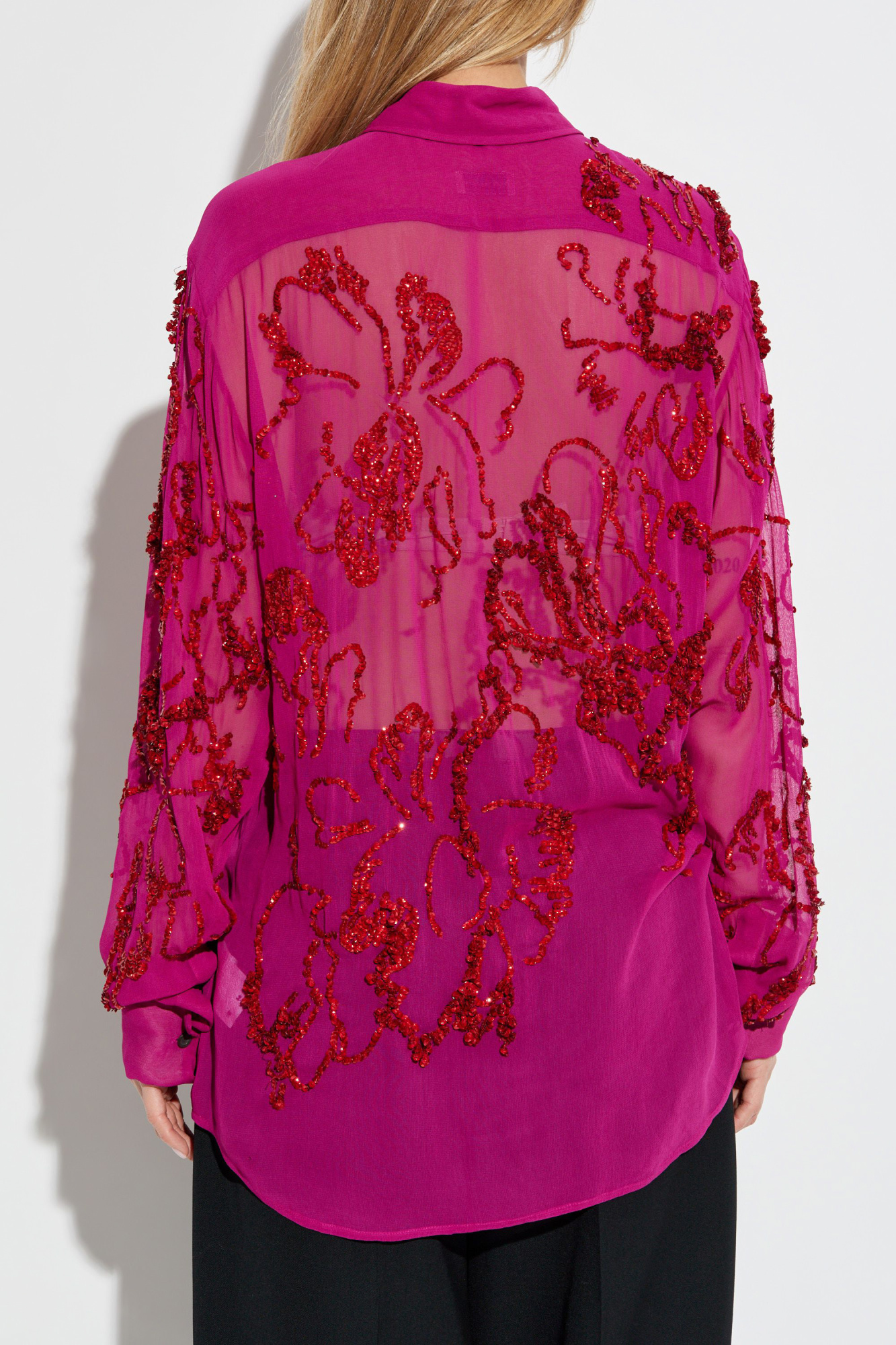 【関税込み】Dries Van Noten ピンク Pattern トップス DRIES VAN NOTEN Printed stretch-mesh turtleneck top | NET-A